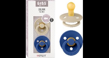 BIBS Colour Speen verpakking van 2 stuks. BPA-vrij, Ronde speen. Natuurlijk rubberlatex, Denmark. Maat 1 (0-6 maanden), Vanilla / Cornflower
