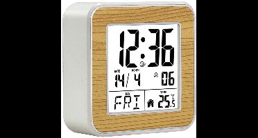 Digitale Draadloze Wekker - met Nachtlampje, Temperatuurweergave, Datum en Snooze-Functie – voor Woonkamer, Kantoor, Slaapkamer en Kinderkamer - Hout