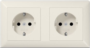 JUNG dubbel stopcontact met randaarde en complete behuizing voor wandgoot duroplast - AS range crème wit (AS1522) - wandcontactdoos