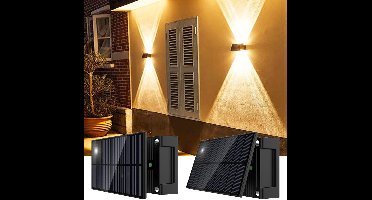2x Solar wandlamp, buitenverlichting, schuttingverlichting, zonnelamp, warm wit, ledverlichting, waterdicht, draadloos, waterdicht, 6 led's, voor buitengebruik