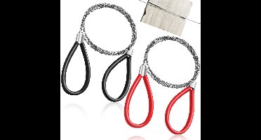 2 stuks roestvrijstalen kabelzaag, metaaldraadzaag, handzakkoord, noodgereedschap voor het doorsnijden van touwen, PVC-buiszaag voor hout, kamperen, wandelen en jagen, rood, zwart, 80 cm