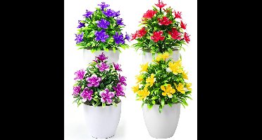 4 Kunstbloemen In Pot, Kleine Kunstplant, Mini Kunstplanten Die Er Echt Uitzien In Pot Voor Thuis, Kantoor, Café, Binnen- En Buitendecoratie, 17 Blaadjes Bougainvillea Nepgroene Plantenpot, Paars + Lotusbloemkleur + Donkerrood + Geel