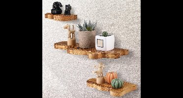 Rustieke zwevende wandplanken set van 3 - Live edge hout met golvende rand - Vintage muurplanken voor woonkamer, slaapkamer en hal - Landelijke wanddecoratie