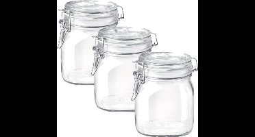 Weckpot - Voorraadpot - Transparant - Vierkant - 750 ml - 3 stuks