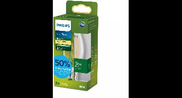 Philips UltraEfficient LED lamp - 25W - E14 fitting - Warmwit licht: 2700K - Helder glas - B35 kaarslamp - Lange levensduur