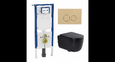 QeramiQ Dely Swirl Toiletset - 36.3x51.7cm - Geberit UP720 Duofix Sigma inbouwreservoir - 35mm zitting - bedieningsplaat beige - ronde knoppen - mat zwart