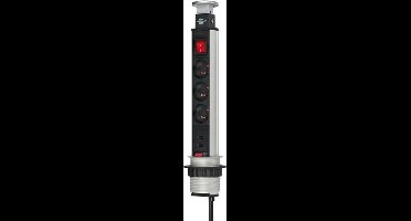 Tower Power stekkerdoos met USB 3-voudig 2m H05VV-F 3G1,5 met schakelaar *BE/FR*
