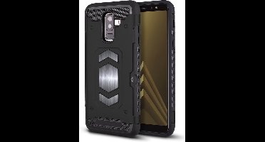 Ntech Geschikt voor Samsung Galaxy A7 2018 Luxe Armor Case met Pashouder - Donkerblauw