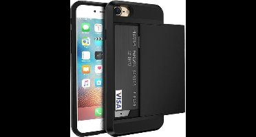 Geschikt voor iPhone SE (2022) / (2020) / 7 / 8 hybrid case hoesje met ruimte voor 2 pasjes - zwart