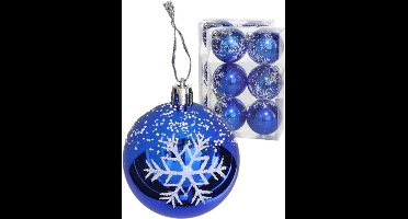 Gerim gedecoreerde kerstballen - 18x - 6 cm - kunststof -blauw