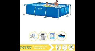 Intex Rectangular Frame Zwembad - Opzetzwembad - 260x160x65 cm - Inclusief Solarzeil Pro, Onderhoudspakket, Zwembadpomp en Filter