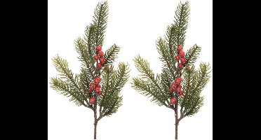 Decoris kersttakken/dennentakken - 2x - groen met bessen - 36 cm