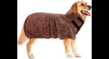 Hondenbadjas extra absorberend, hondenbadhanddoek voor middelgrote hond, kat sneldrogende badhanddoek, huisdierenmantel met klittenbandsluiting (bruin/M)