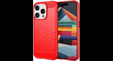 Geborsteld TPU Hoesje Geschikt voor Apple iPhone 15 Pro Max | Beschermhoes | Back Cover | Flexibel TPU | Stijlvol Carbon | Dun | Rood