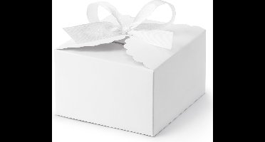 PartyDeco cadeaudoosje Wolkje - Bruiloft bedankje - 10x met lintje - wit - 8 x 5 cm