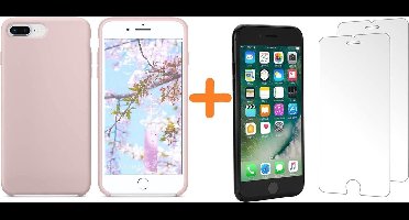 Hoesje Geschikt voor iPhone 7 Plus / 8 Plus - Liquid siliconen Hoesje Nano Licht Roze case TPU backcover - met Screenprotector 2 stuks tempered glass