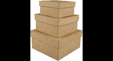 Vierkante Dozen, H: 5+6+7,5 cm, afm 10+12,5+15 cm, 3 stuk/ 1 set