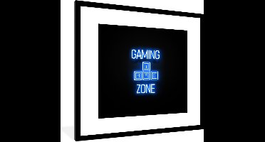 Game Poster - Gaming - Tekst - Gaming zone - Neon - Blauw - 40x40 cm
