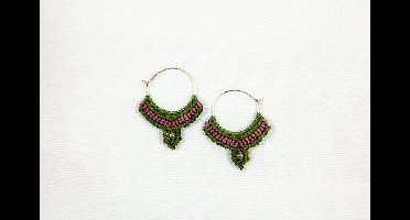Macramé Oorringen - Olijf Groen / Pruim Paars - Handgemaakt van Duurzaam Waxed Polyester - Model 18