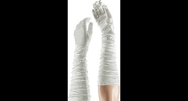 Apollo - Satijnen handschoenen gerimpeld - Wit - One Size - Kanten handschoenen - Bruidshandschoenen - Lange handschoenen - Carnaval