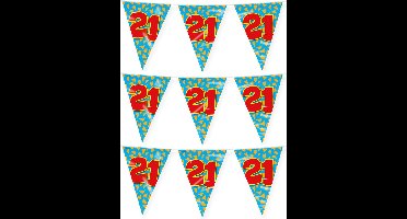 Paperdreams verjaardag 21 jaar thema vlaggetjes - 3x - feestversiering - 10m - folie - dubbelzijdig