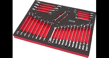 HBM Professionele 30 Delige Ring / Ratel / Steeksleutelset Foam Inlay voor HBM Gereedschapswagen