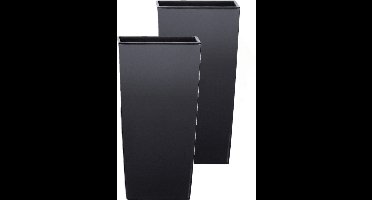 Prosperplast bloempot/plantenpot Urbi met binnenpot - 2x - antraciet - 24 x 24 x 45 cm - Kunststof
