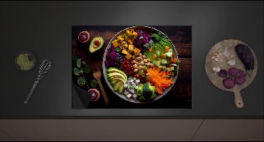 Inductie Beschermer - Gezonde Schaal Vol Groentes - 70x52 cm - 2 mm Dik - Inductieplaat Beschermer met zwarte kern