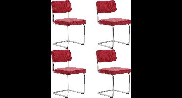 24Designs Jayson Stoel - Set Van 4 - Rib Stof Rood - Chromen Sledeframe