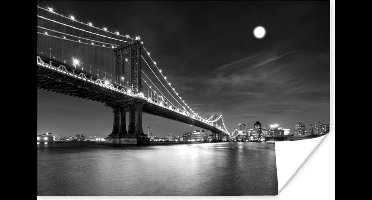 Poster New York - Brug - Manhattan - Zwart - Wit - 30x20 cm