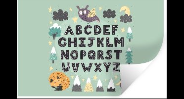 Muurstickers - Sticker Folie - Illustratie alfabet met een groene achtergrond - 30x20 cm - Plakfolie - Muurstickers Kinderkamer - Zelfklevend Behang - Zelfklevend behangpapier - Stickerfolie