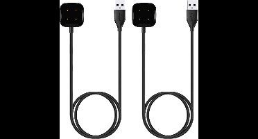 2-Pack - Case2go - Oplaadkabel geschikt voor Fitbit Versa 4 / Versa 3 / Sense 2 / Sense - USB-oplaadstation - Dock - 1.0 meter - Zwart