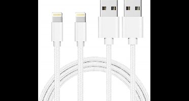 2x Lightning naar USB A Nylon Gevlochten Kabel Goud - 1 meter - Oplaadkabel voor iPhone X / XS / XS MAX / XR / 7 / 7 PLUS / 8 / 8 PLUS / 6 / 6S / 6 PLUS / 6S PLUS / 5 / 5S / SE / AirPods 1 / Airpods 2 / Airpods 3 / Airpods Pro 1