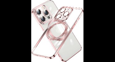 Hoesje Geschikt voor iPhone 14 Pro Max Magsafe hoes backcover – Lens beschermer – Transparant / Rosegoud