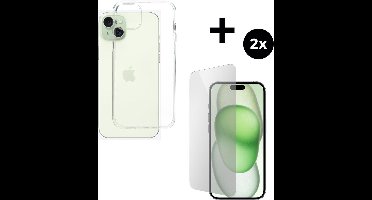 Mobiparts Classic TPU hoesje geschikt voor Apple iPhone 15 Plus met 2 Screenprotectors van Gehard Glas - Transparant