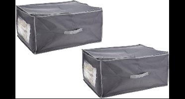 Storage Solutions Dekbed/kussen opberghoes - 2x stuks - met venster - grijs - 60 x 45 x 30 cm - Opberghoes - Dekentas - Kussentas