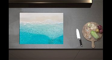 Inductieplaat Beschermer - Bovenaanzicht van Helderblauwe Oceaan met Golven - 70x51 cm - 2 mm Dik - Inductie Beschermer - Bescherming Inductiekookplaat - Kookplaat Beschermer van Wit Vinyl