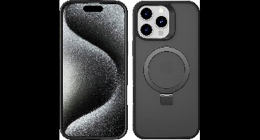 Hoesje Geschikt voor iPhone 15 Pro Max Magsafe hoesje Zwart - Mat Transparant hard case - Magnetic Ring Houder hoesje