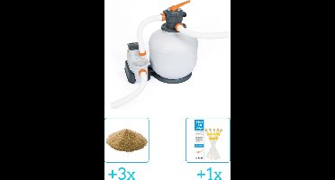 Bestway - Zandfilterpomp 58499 - 8.327 liter per uur inclusief Interline Vulling Zandfilter 0.4/0.8mm - Zwembad-Toebehoren - 25 kg (3 stuks) & WAYS Testrips (1 stuks)