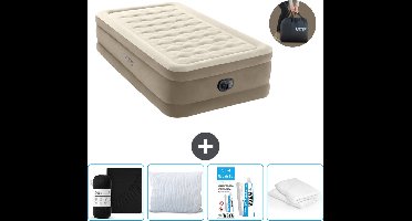 Intex Luchtbed - 1-Persoons - 99 x 191 x 46 cm - Beige - Inclusief pomp - Hoeslaken - Kussen - Kussenbeschermer en Reparatieset