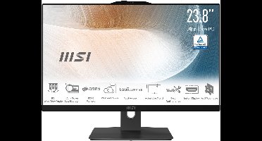 MSI Modern AM242P 1M-1225EU Intel Core 3 100U 60,5 cm (23.8") 1920 x 1080 Pixels Alles-in-één-pc 8 GB DDR5-SDRAM 256 GB SSD Windows 11 Pro Wi-Fi 6E (802.11ax) Zwart