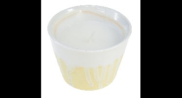 Citronella kaars in pot keramiek geel crème Ø8,5cm