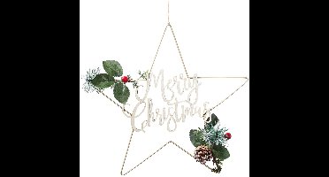 GINGER RAY - Gouden Metalen Ster "Merry Christmas" Hanger 32 cm Kerstboomdecoratie