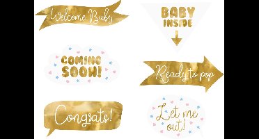 PartyDeco - Photoprops Baby shower gold (6 stuks)