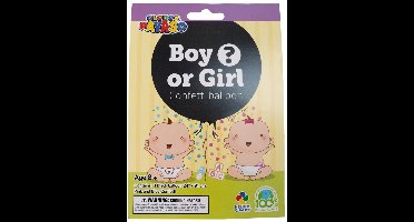 Ballon bedrukt 24 inch met apart zakje blauwe confetti en zakje roze confetti