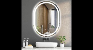 Oval LED-badkamerspiegel – Badkamer Spiegeltje – Wandspiegel – Make-up Spiegel – Anti-condens Spiegel – 90x70 cm – Anti-Fog Functie – Instelbare Driekleurverlichting