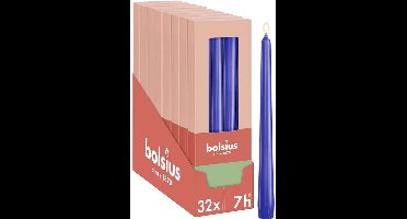 Bolsius - Glanzende dinerkaarsen - 32 stuks - Blauw - 24,5 cm - 7 branduren