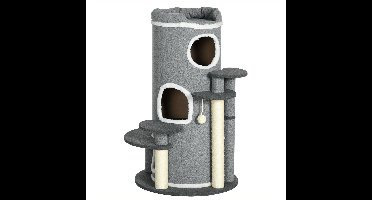Kattenkrabton – Krabpaal – Krabmeubel – Kattenhuis – Kattenboom – Met Sisaltouw – 99 cm Hoog – Grijs Plush