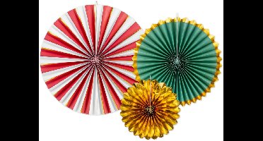 PARTYDECO - 3 papieren kerst rozetten 26, 35, 43 cm, feestelijke hangers