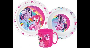 My Little Pony Serviesset - Mok 350 ml - Diepe kom - Plat bord - 3 stuks - Pink - Eetset met beker - Voor verjaardagen en feestjes - Voor kinderen - Voor meisjes